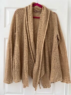Calypso St. Barth Open-Front Cashmere Lace Knit Cardigan - Tan